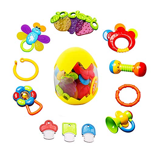 SUNWUKING Baby Rattle Toy Set - Teether Shaker Grab and Spin Rattles Toy with Musical Features, Early Educational Gift for Newborns and Infants 0-18 Months Teething Toys for Boys and Girls