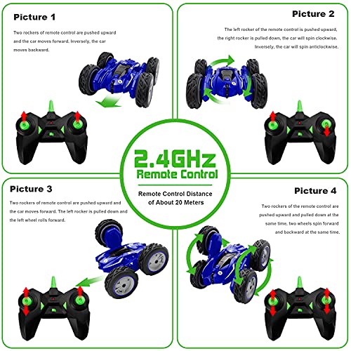 Remote Control Car Stunt Car - 360° Rotating Racing Cars 4WD Double Sided Flips Spins RC Car 2.4GHz High Speed Off Road Vehicle with LED Headlights Gifts Toys for Boys Age 6-12 Years Old Kids