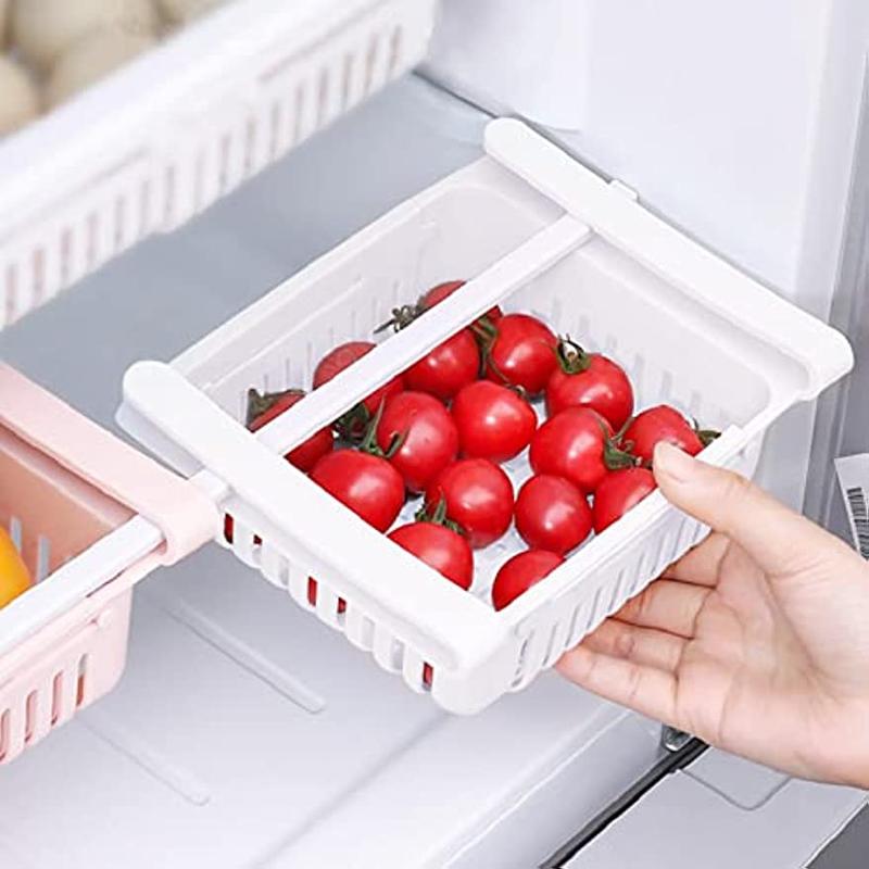 1 Piece Refrigerator Storage Basket, Adjustable Plastic Retractable Drawer Storage Basket