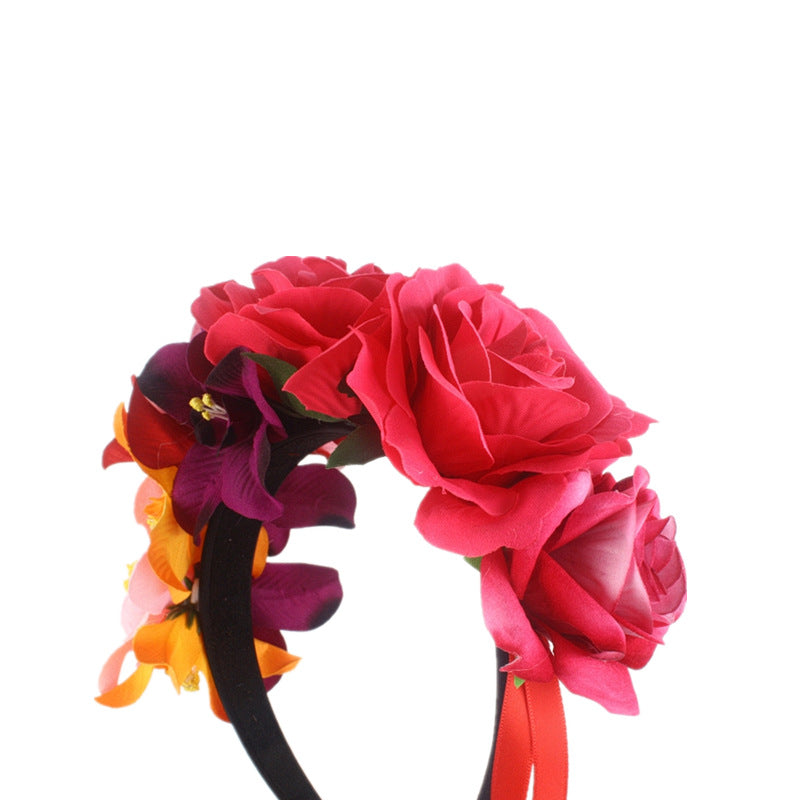 3pcs orchid headband day of the dead flowers floral crown hair wreath halloween hair accessories stylish headbands for women Floral Hair Band fabric seaside Red rose the flowers