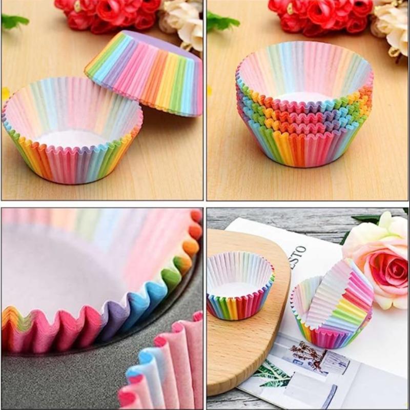 100pcs Disposable Cupcake Liners, Rainbow Color Mini Baking Tray, Muffin Cake Baking Pans for Kids Birthday Party