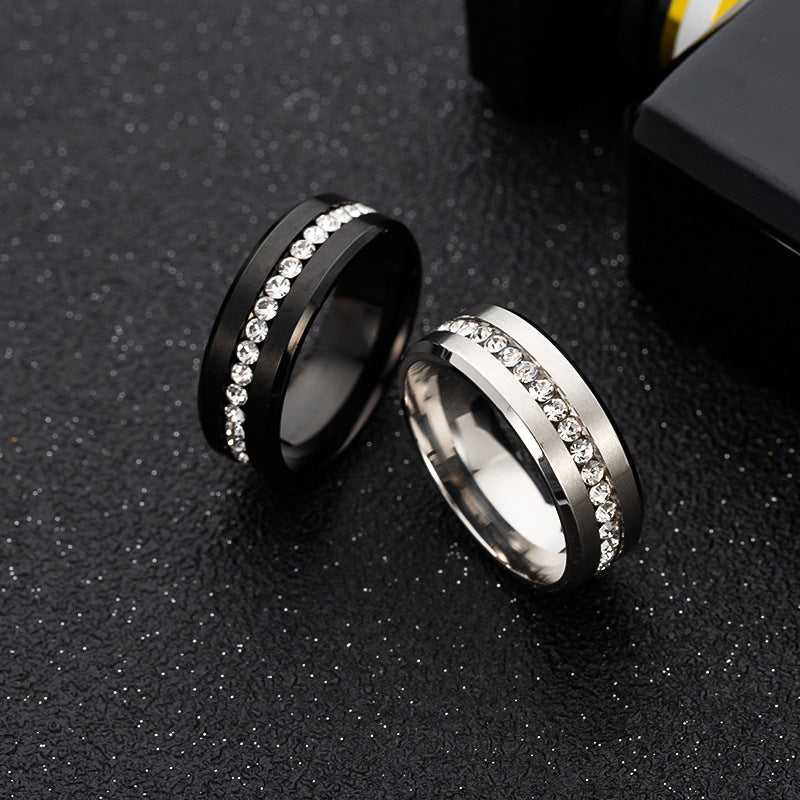 1 Piece Fashion Simple Single Row Zirconia Inlaid Stainless Steel Ring, Unisex, Casual and Versatile Accessories
