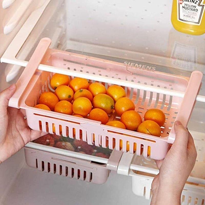 1 Piece Refrigerator Storage Basket, Adjustable Plastic Retractable Drawer Storage Basket