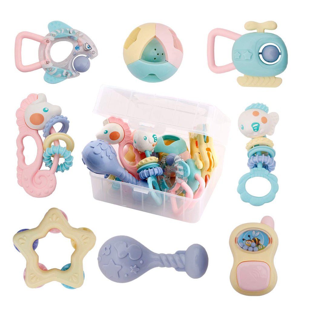 Baby Rattle Toys for Newborns - Baby Toys Rattles and Teethers for Girls Boys 0-3-6-9-12 Months - Baby Rattle Set 8pcs - Infant Rattle Teething Toys – Developmental Sensory Toys for Babies