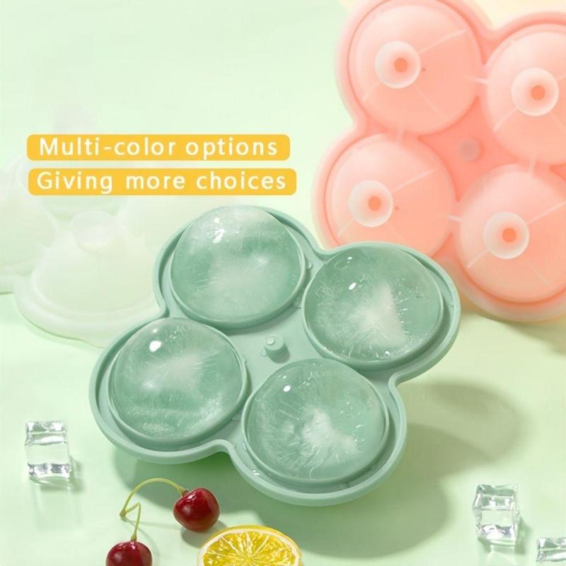 1 Piece Ice Ball Mold, Ice Cube Tray, Reusable Silicone 4 Grids Round Ice Ball Maker Mold