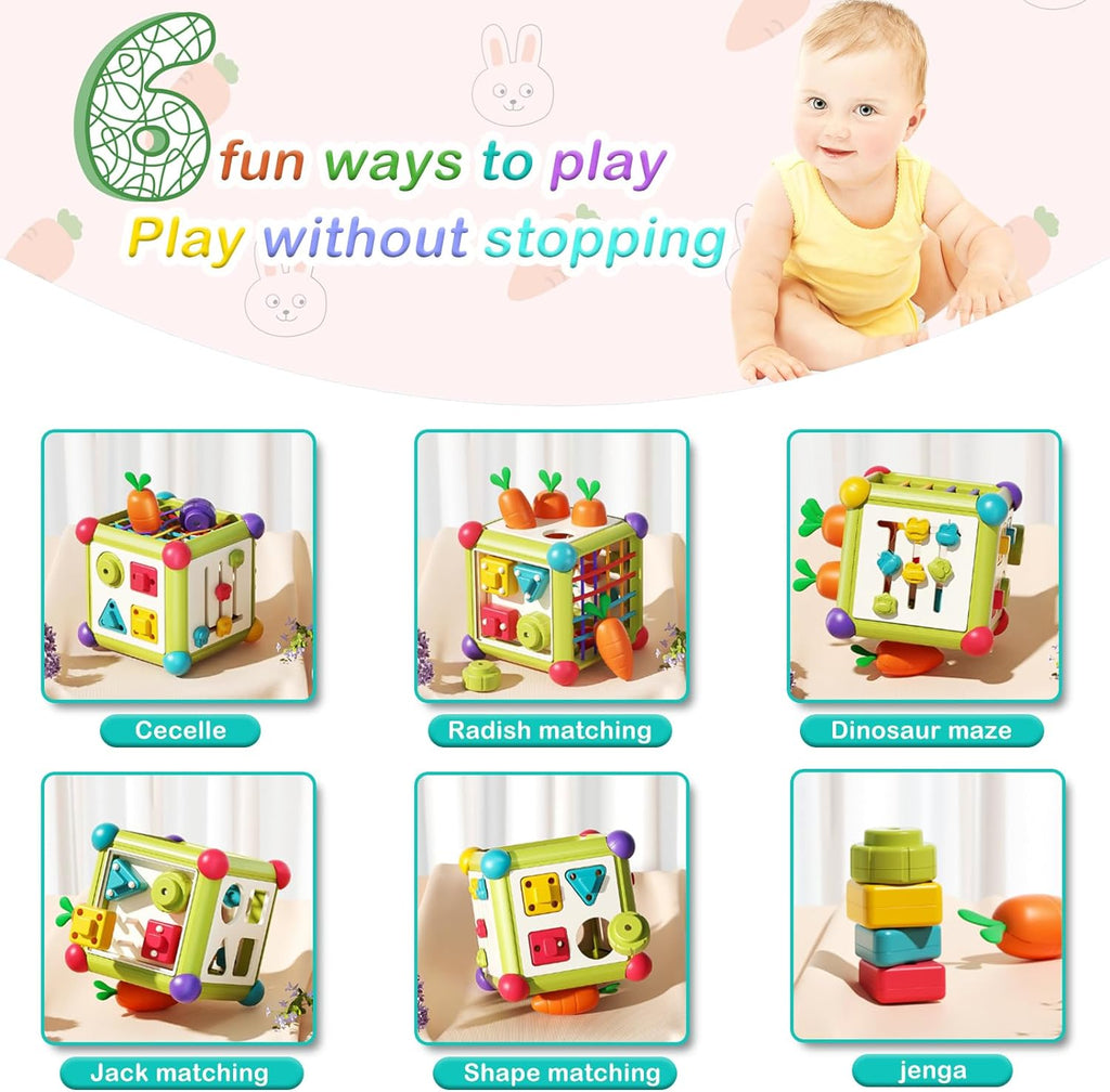 WISHTIME Activity Cube Toys Baby Sorter Toy Colorful Cube, Montessori Toys for Baby, Toddler Development Learning Toys, 1 2 3 Years Old Babies Gift Toys