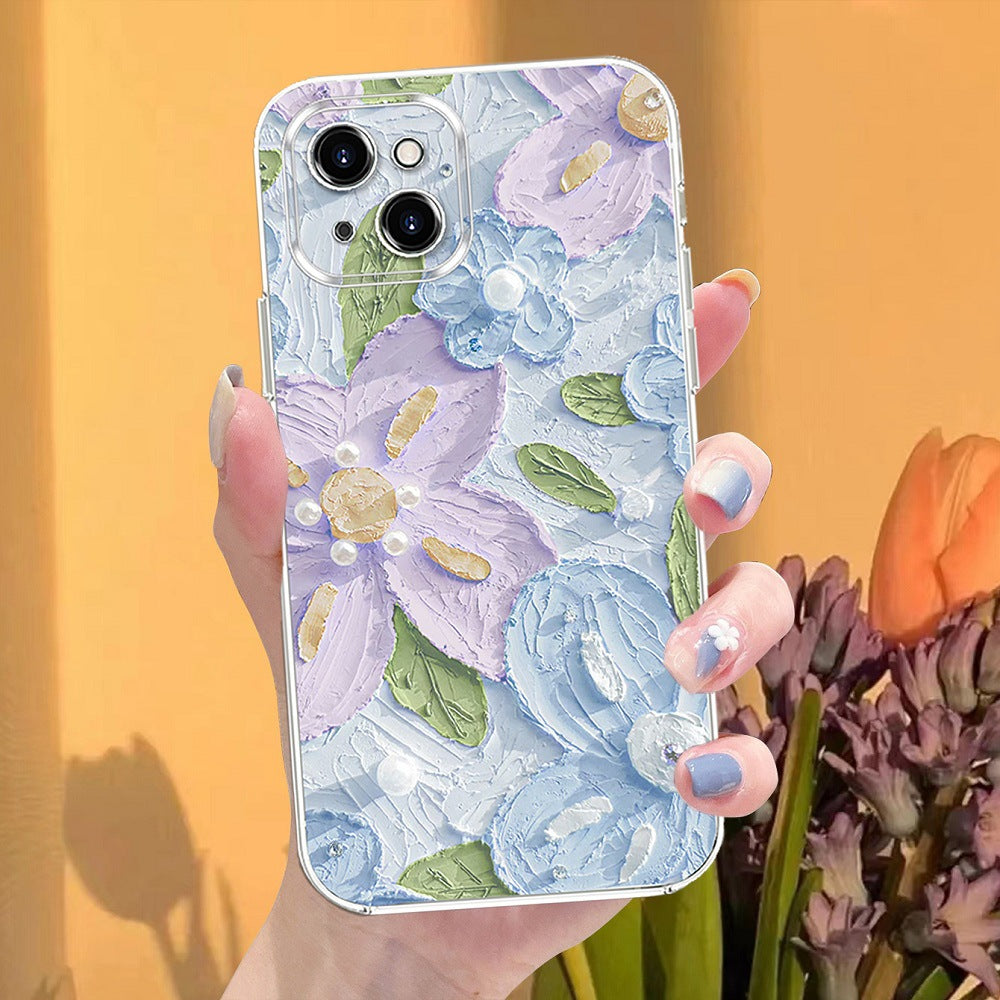 Case for iPhone 14 Pro Max, Colorful Oil Painting Flowers Leaves Pattern Cute Exquisite Floral Blossom Phone Cover Stylish Durable Soft TPU Protective Bumper Case for Girls Women