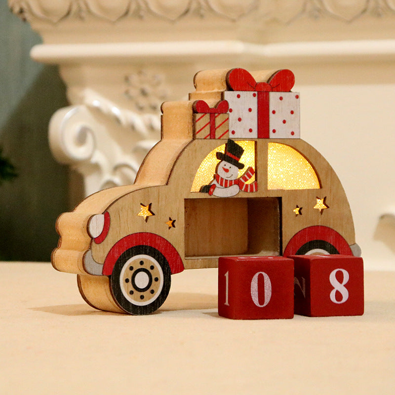 Christmas Countdown Advent Calendars Luminous Desk Calendar Car Shape Perpetual Countdown Calendar for Christmas Desktop Ornament - Santa