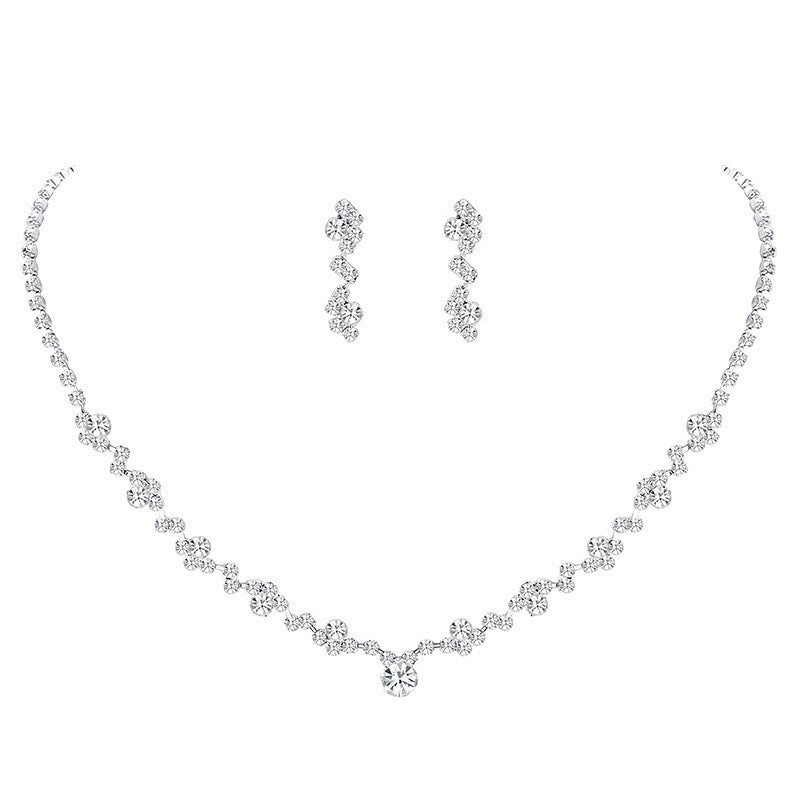 Silver Necklace Earrings Bracelet Crystal Bridal Wedding Jewelry Sets for Brides Bridesmaid Prom Costume Accessories for Women