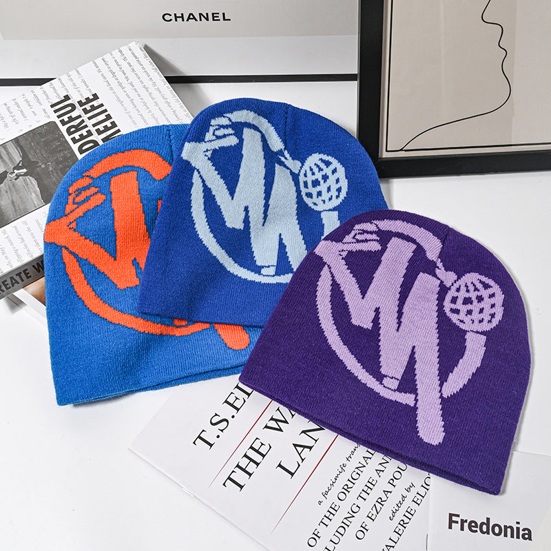 1 Piece Fashionable Color Block Letter Print Design beanie Hat, Warm & Cozy beanie Hat, Casual Winter Outdoor Sports Hat For Men & Women
