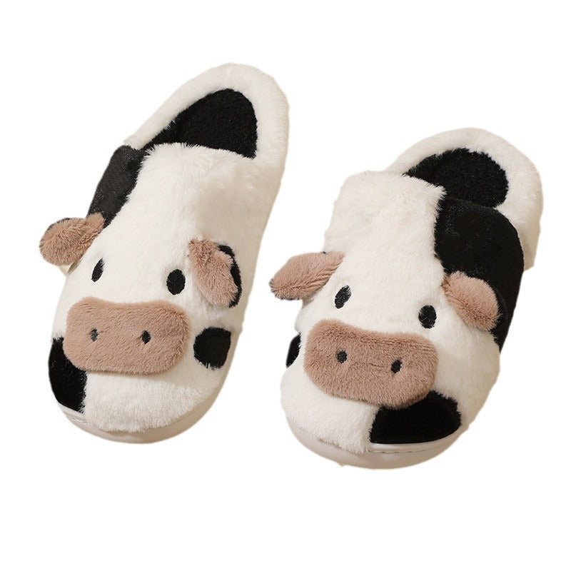 1 Pair Best-selling Cute Cow House Slippers for Couple,  Funny House Shoes, Cartoon Animal Design Plush Fluffy Slippers for Women & Men, Silent Anti-slip Slippers, 2023 Matching Trendy Warm Slippers, Christmas Gift  New Year Gift