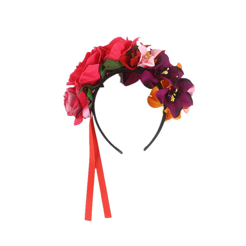 3pcs orchid headband day of the dead flowers floral crown hair wreath halloween hair accessories stylish headbands for women Floral Hair Band fabric seaside Red rose the flowers