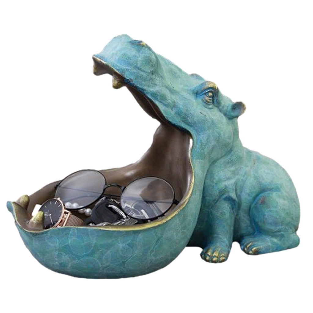 Big Mouth Hippo Key Bowl Resin Hippopotamus Ornament Key Holder Dish Organizer Gift Home Decor for Coin Jewelry Desktop Storage