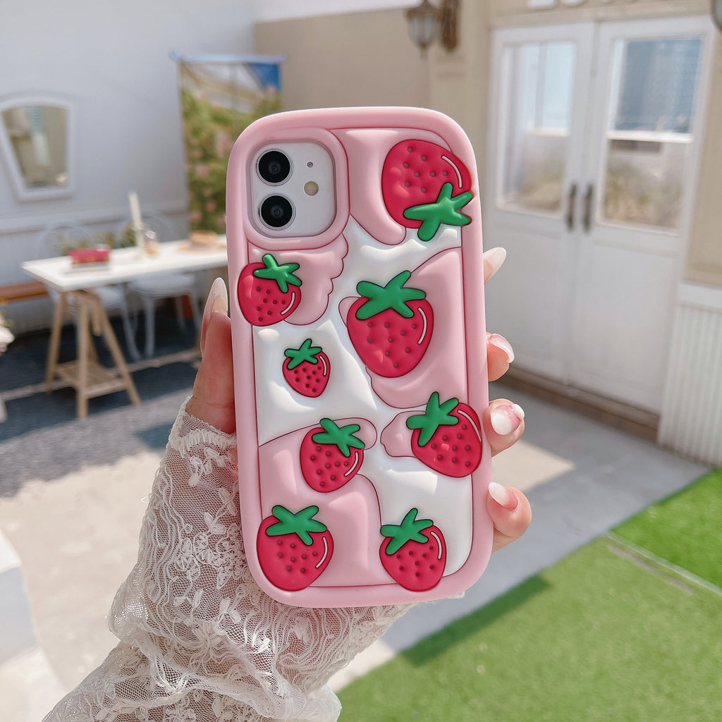 iPhone 14 Pro Max Case for Kids Girls Cute 3D Strawberry Cover Women Girly Kawaii Cartoon Pretty Soft Silicone Funda Shockproof Protective Estuche for Apple iPhone 14 Pro Max Phone Cases