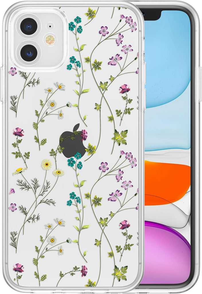 Floral Case for iPhone 14, Clear Case with Flower Branch Pattern Cute Cover Case for Girls Women Slim Thin Soft Silicone Shockproof Phone Case for iPhone 14,Transparent