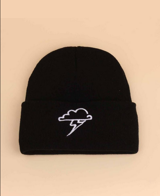 1 Piece  Cloud & Lightning Pattern Embroidery Hat, Fashion Warm Knitted Hat, Simple Plain Beanie for Autumn and Winter, Unisex