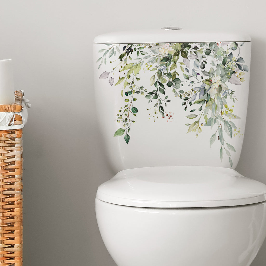 1 Piece Leaf Pattern Toilet Lid Sticker, Plant Pattern Decorative Wall Sticker for Bathroom Living Room