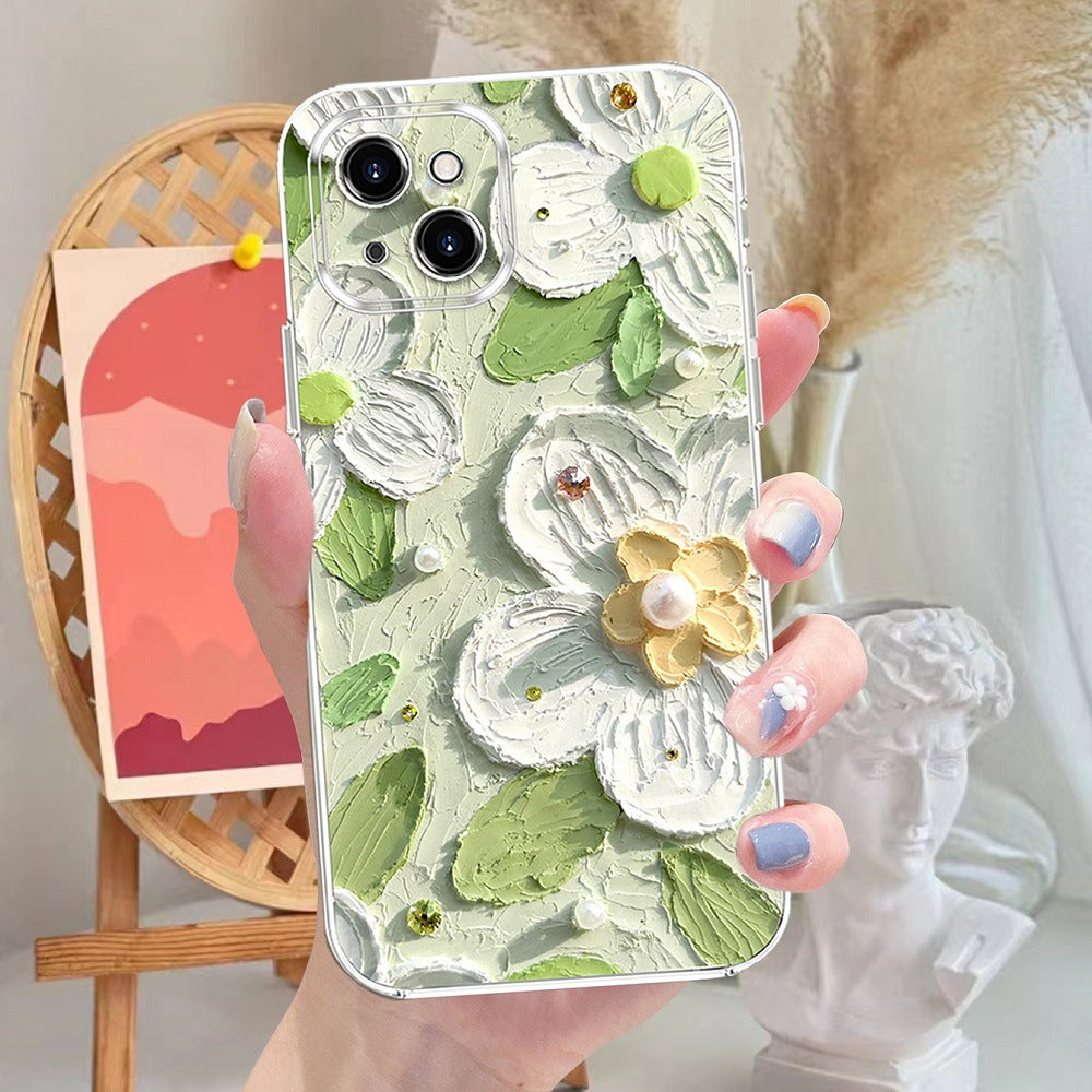 Case for iPhone 14 Pro Max, Colorful Oil Painting Flowers Leaves Pattern Cute Exquisite Floral Blossom Phone Cover Stylish Durable Soft TPU Protective Bumper Case for Girls Women