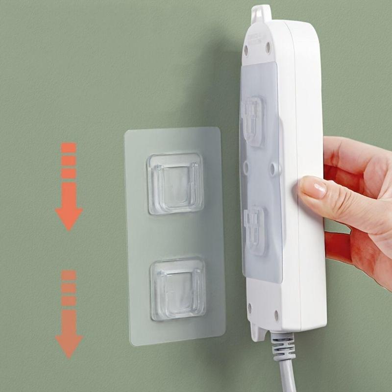 1 Pair Self-adhesive Wall Mounted Hook, Punch-free Power Strip Holder, Double Sided Adhesive Wall Hook, Home Organizers Supplies