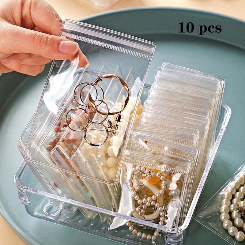 10pcs Clear Jewellery Storage Bag, Portable Travel Jewelry Organizer, Self-sealing Storage Bag For Earring Necklace Bracelet Ring