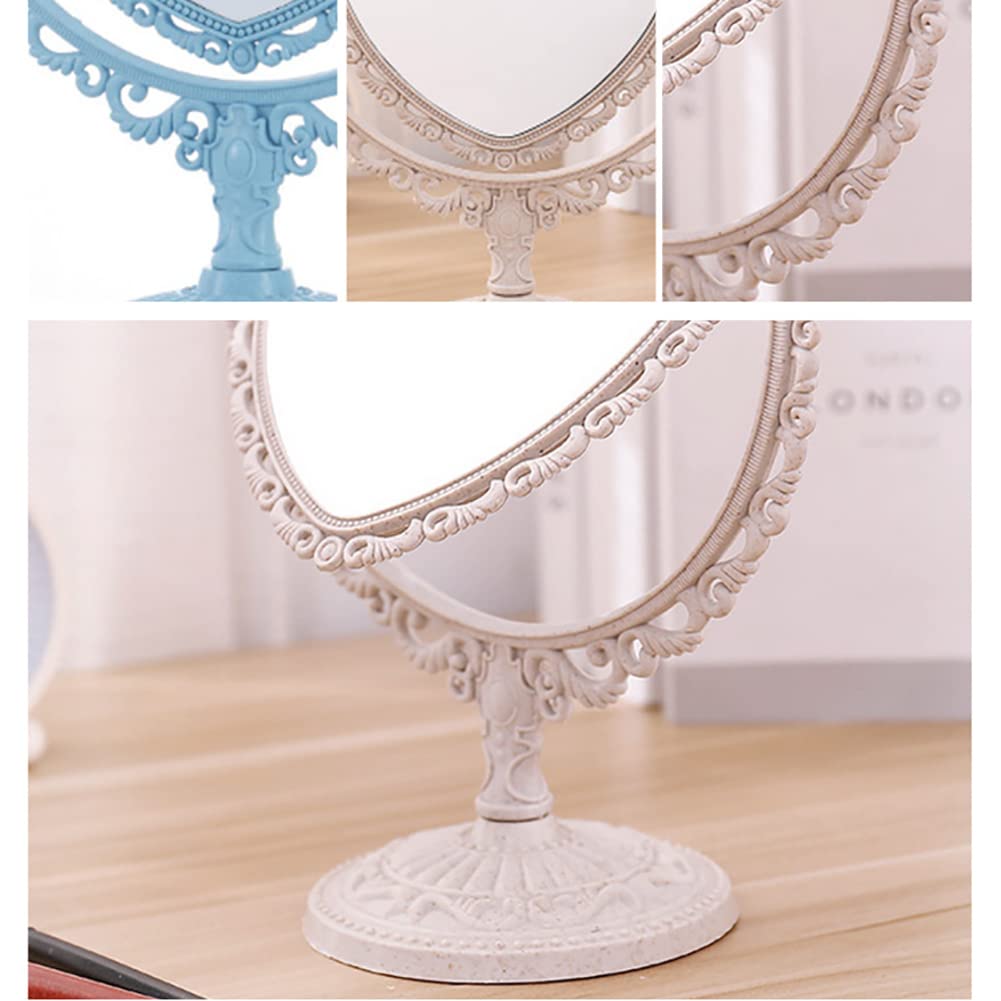 Plastic Heart Shaped Makeup Mirror Tabletop Cosmetic Mirror Double Sided Mirror Rotatable Vanity Mirror for Women Girls Beige