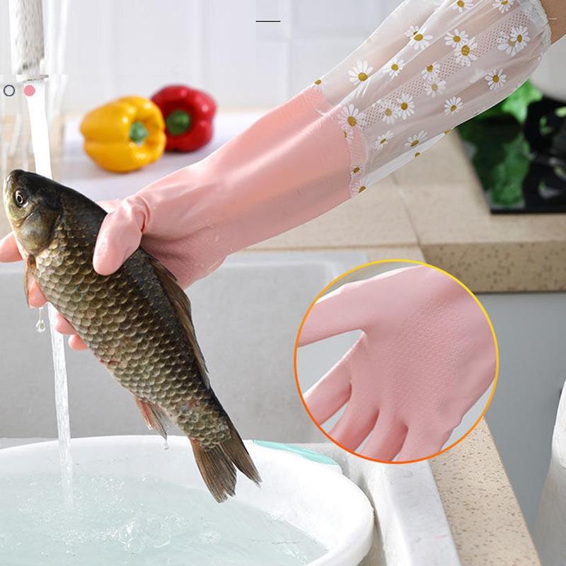 1 Pair Floral Pattern Household Glove, Rubber Water Proof Glove, Cleaning Glove for Home Kitchen