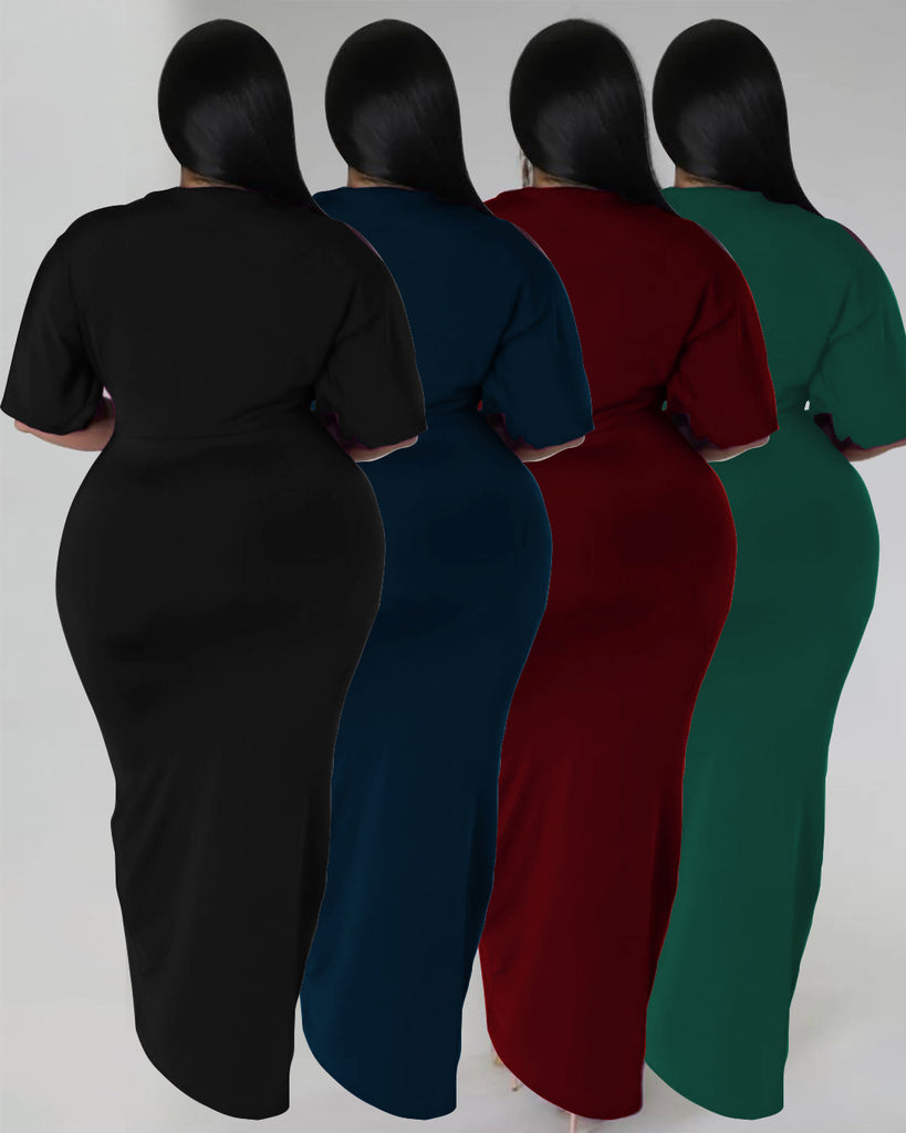 Urban Style Elegant Women's V-neck Hip Skirt Large Size Dress