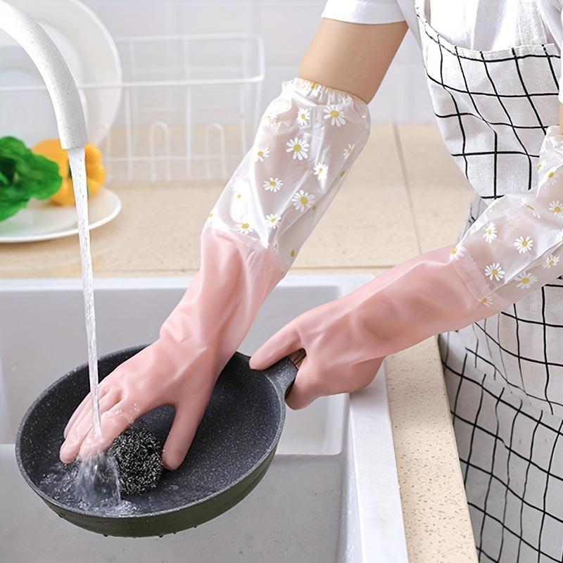 1 Pair Floral Pattern Household Glove, Rubber Water Proof Glove, Cleaning Glove for Home Kitchen