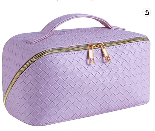Large Travel Makeup Bag with Multiple Compartments, Waterproof and Easy to Clean. Cute Square Ladies Cosmetics Pouch with Carry Handle for Easy Carrying
