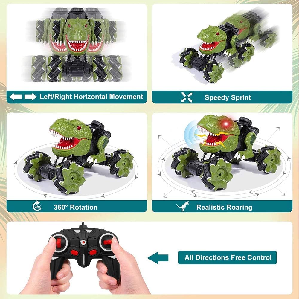 HANMUN Monster Truck Remote Control Car Dinosaur Toys - 2.4 GHz 360° Spins Stunt Car Rechargeable Cars Toys 45° Drift Outdoor for Boys Girls