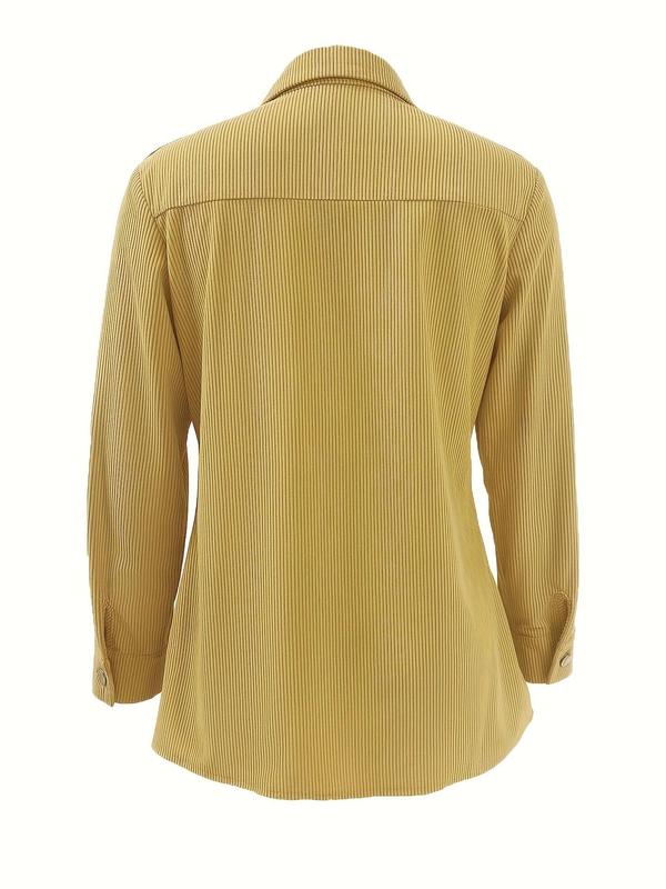 Women's Button Front Pocket Blouse, Casual Long Sleeve Collared Top for Fall & Winter, Women's Clothing for Daily Wear