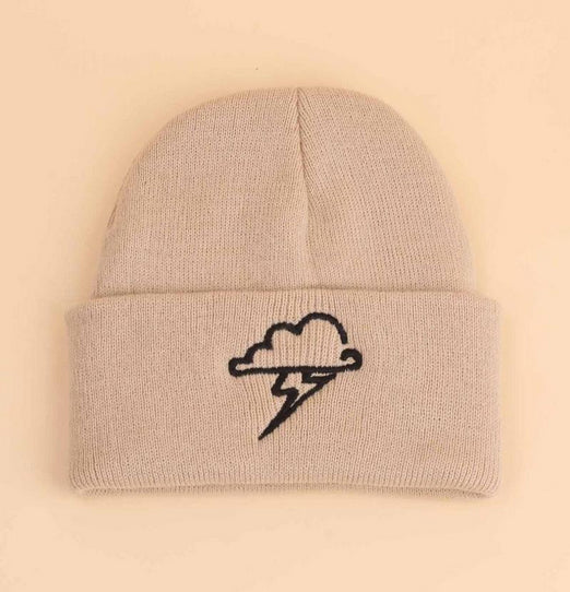 1 Piece  Cloud & Lightning Pattern Embroidery Hat, Fashion Warm Knitted Hat, Simple Plain Beanie for Autumn and Winter, Unisex