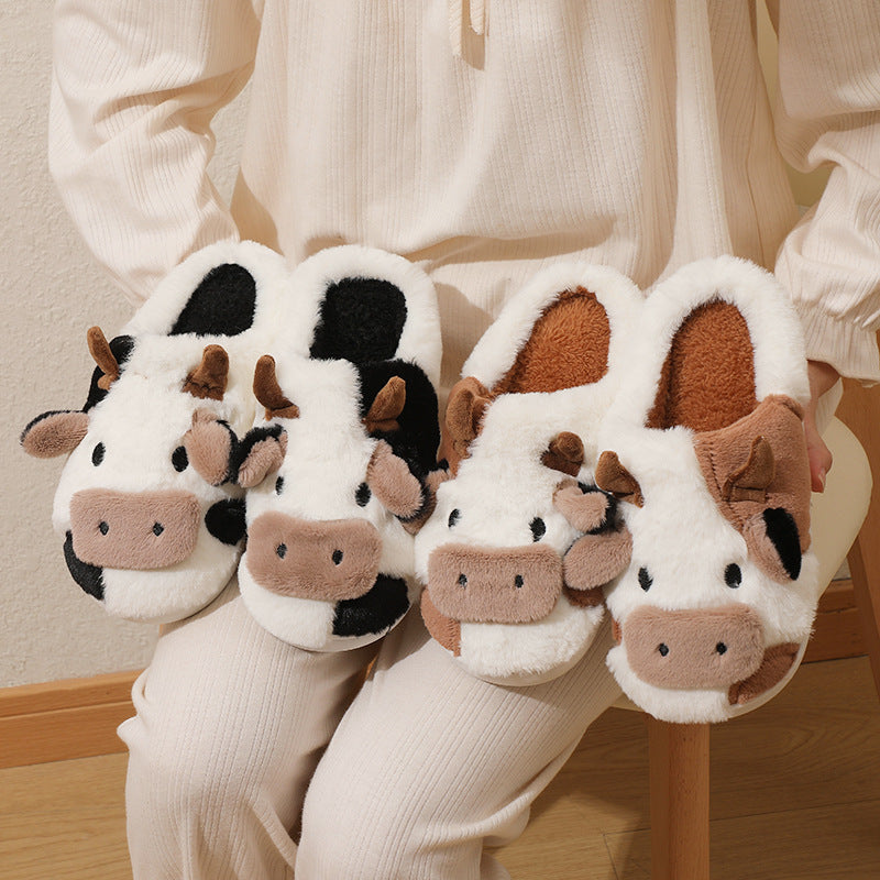 1 Pair Best-selling Cute Cow House Slippers for Couple,  Funny House Shoes, Cartoon Animal Design Plush Fluffy Slippers for Women & Men, Silent Anti-slip Slippers, 2023 Matching Trendy Warm Slippers, Christmas Gift  New Year Gift