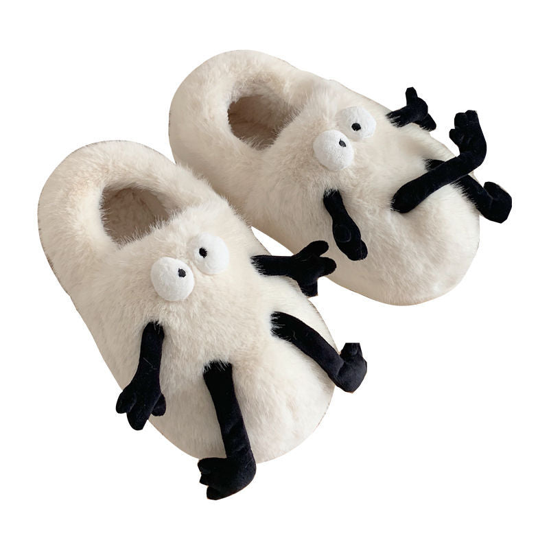 1 Pair Women's Cute Cartoon Design Bedroom Slippers, Trendy Fluffy Soft Warm Non-slip Bedroom Slippers, Fashionable Slippers for Fall & Winter