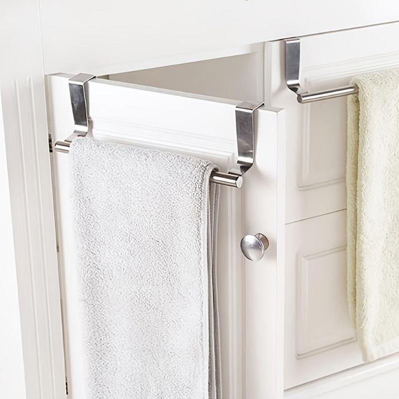 1 Piece Kitchen Cabinet Door Towel Holder, Stainless Steel Over Door Storage Hanger, Punch-free Cabinet Towel Bar, Home Organizer