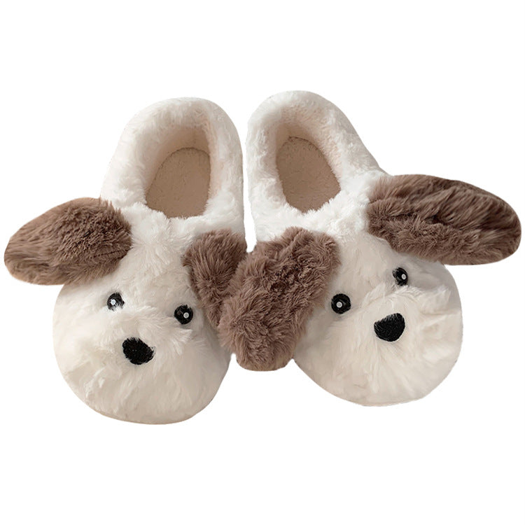 Women's 1 Pair Warm & Soft Cute Cartoon Dog Design Plush Bedroom Slippers, Warm Non-slip Bedroom Slippers for Fall & Winter