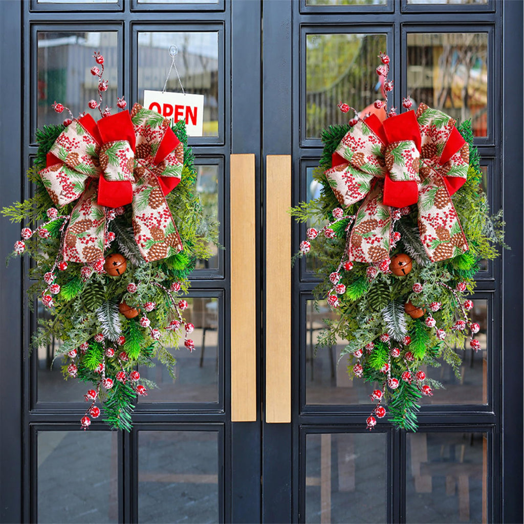 Fall Wreaths Decor for Front Door 20 Inch, Christmas Door Wreath, Artificial Spruce Red Berry Clusters Wreath, Christmas Garland for Front Door Fireplace Window