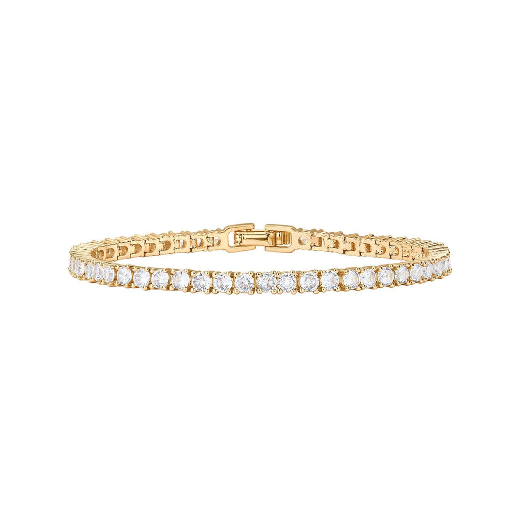 Gold Plated 3mm Cubic Zirconia Classic Tennis Bracelet | Gold Bracelets for Women | Size 6.5-7.5 Inch