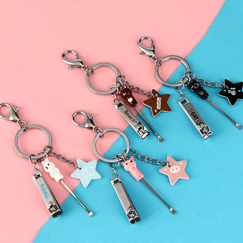 Creative Multifunctional Keychain with Nail Clippers Cute Animal Earpick Men Women Cars and Bags Key Pendants
