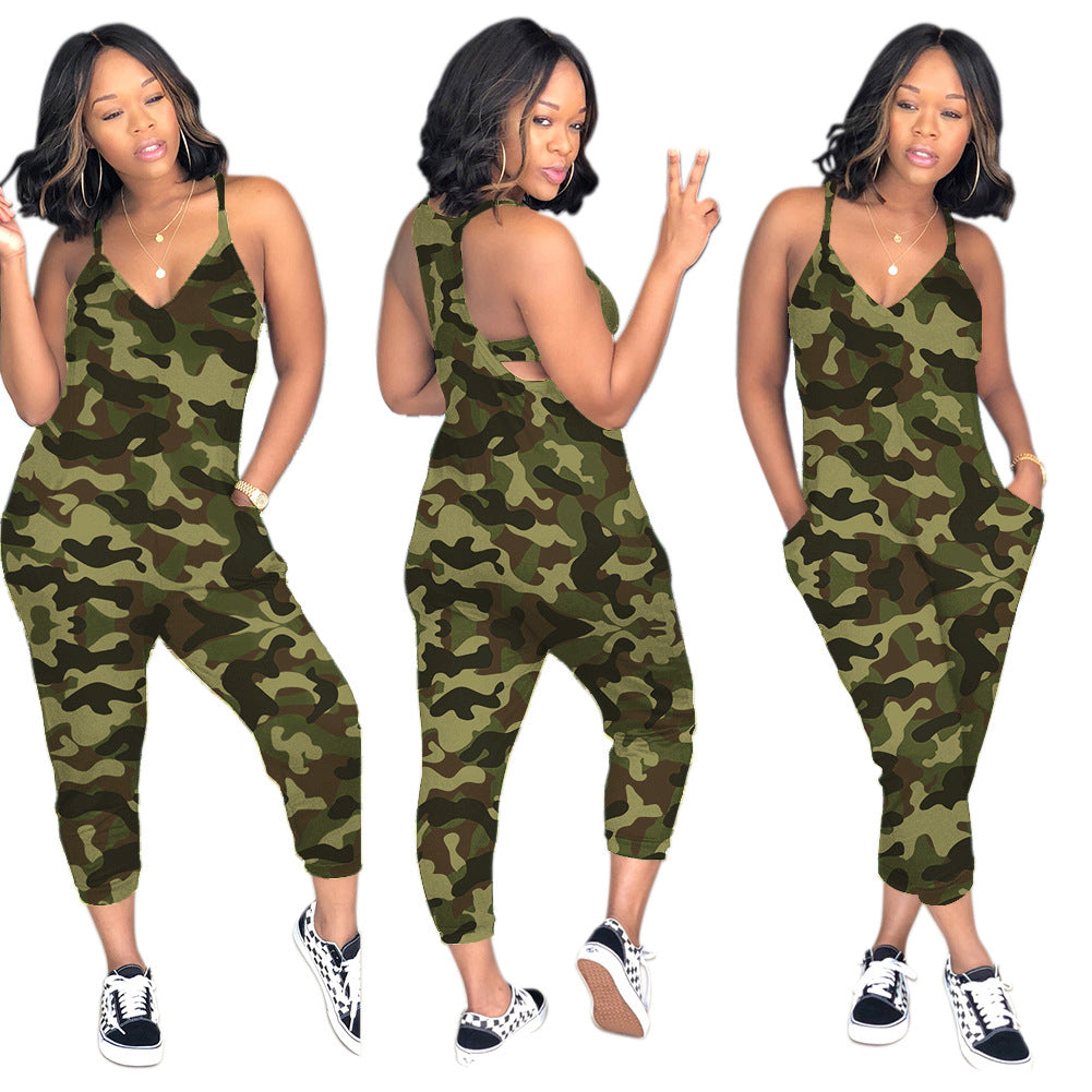 European and American Style Sexy Women's Wear Camouflage Jumpsuit