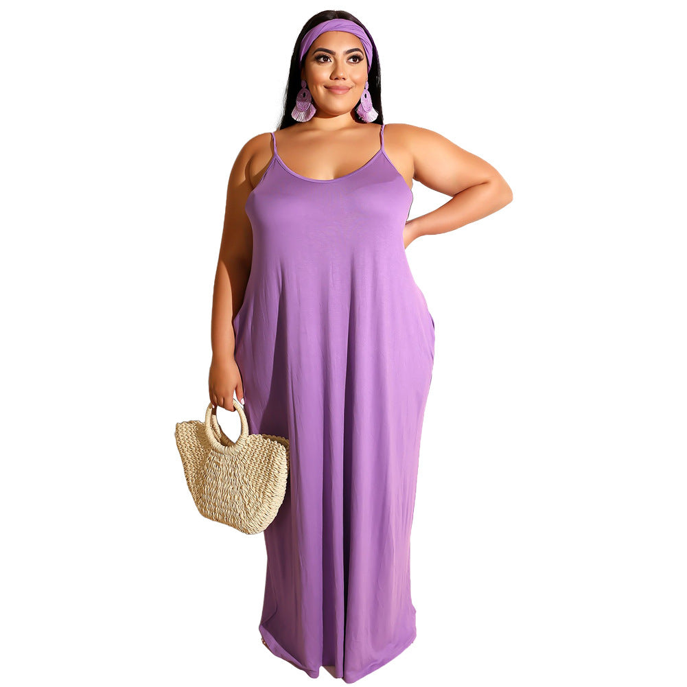 Casual Solid Color Suspender Dress plus Size Women's Clothing