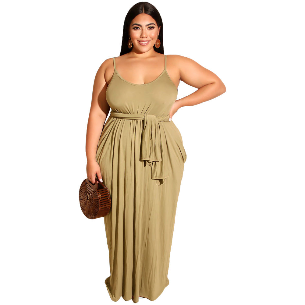 Casual Solid Color Suspender Dress plus Size Women's Clothing