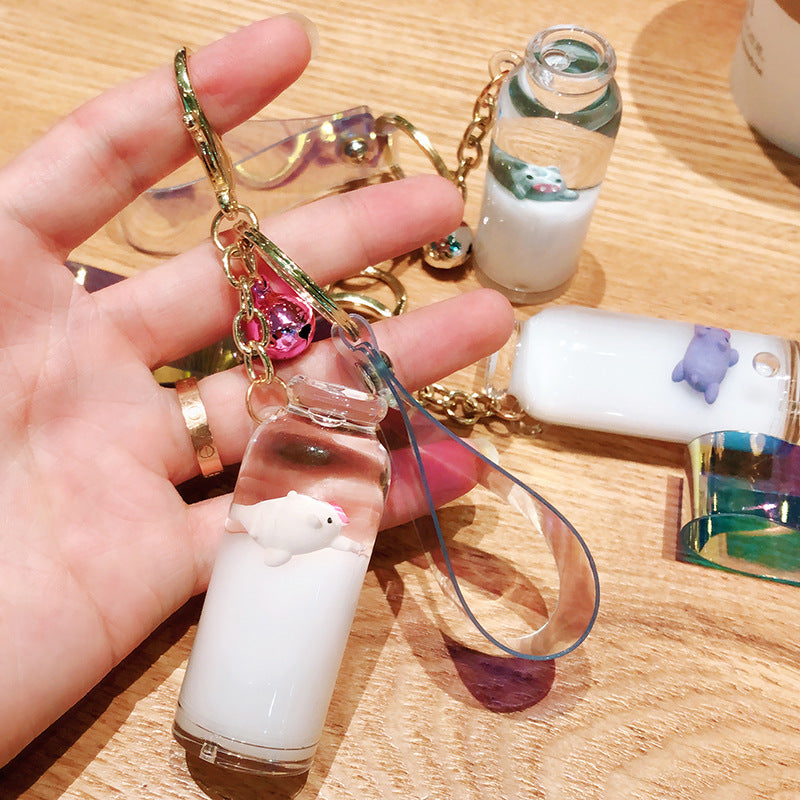 Floating Milk Pig Liquid Pendant Key Chain Quicksand Drifting Milk Bottle Oil Piggy Bags Pendant