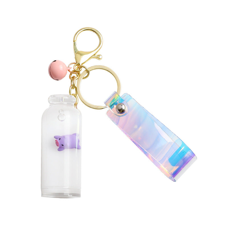 Floating Milk Pig Liquid Pendant Key Chain Quicksand Drifting Milk Bottle Oil Piggy Bags Pendant