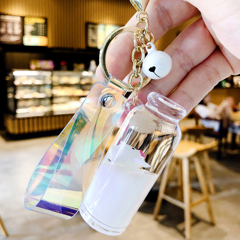 Floating Milk Pig Liquid Pendant Key Chain Quicksand Drifting Milk Bottle Oil Piggy Bags Pendant