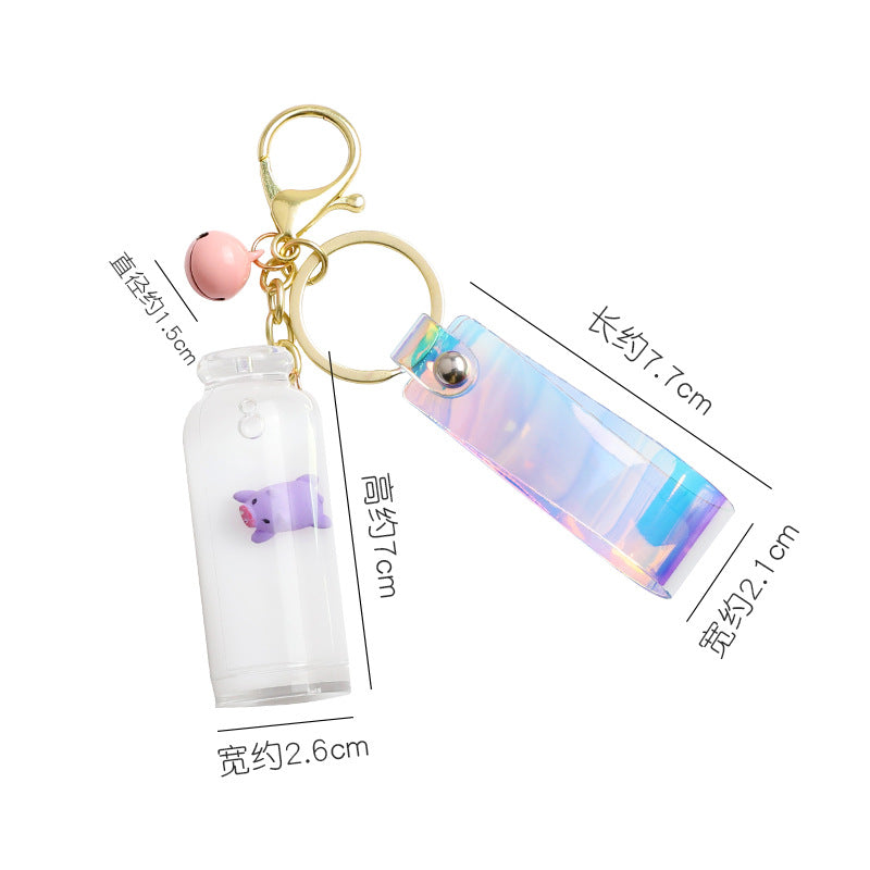 Floating Milk Pig Liquid Pendant Key Chain Quicksand Drifting Milk Bottle Oil Piggy Bags Pendant