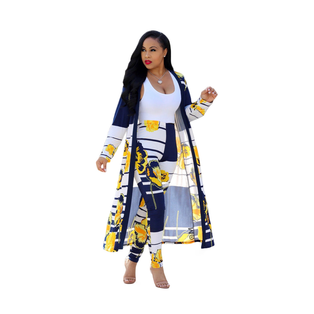 X9189 Long Sleeve Printed Coat Cloak Tights Two-Piece Set Asia, Europe and America Women's Clothing