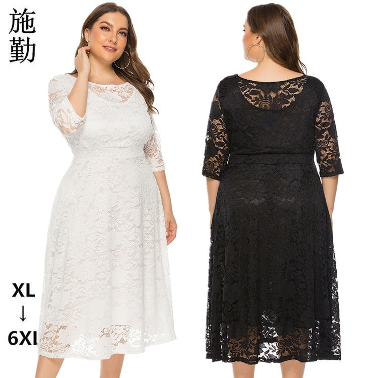 Evening Dress Midi Dress Hollow Lace Pocket Dress