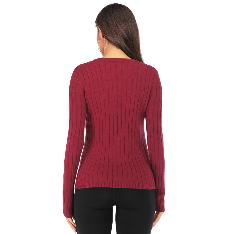 Knitted Pullover Bottoming Shirt Pure Color Tight Stretch Sweater Long-Sleeved Women Blouse Wholesale