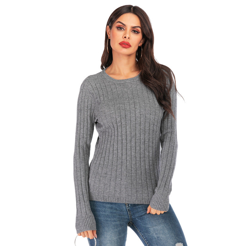 Knitted Pullover Bottoming Shirt Pure Color Tight Stretch Sweater Long-Sleeved Women Blouse Wholesale